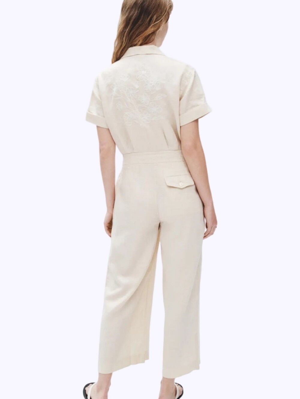 Lauren Ralph Lauren Cream Linen Blend Embroidered Utility Jumpsuit Wide Leg NEW - Picture 2 of 14